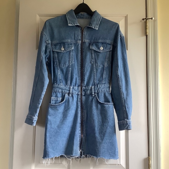 Bershka Denim Long Sleeve Zip Up Dress Light Blue SZ S - Picture 1 of 16